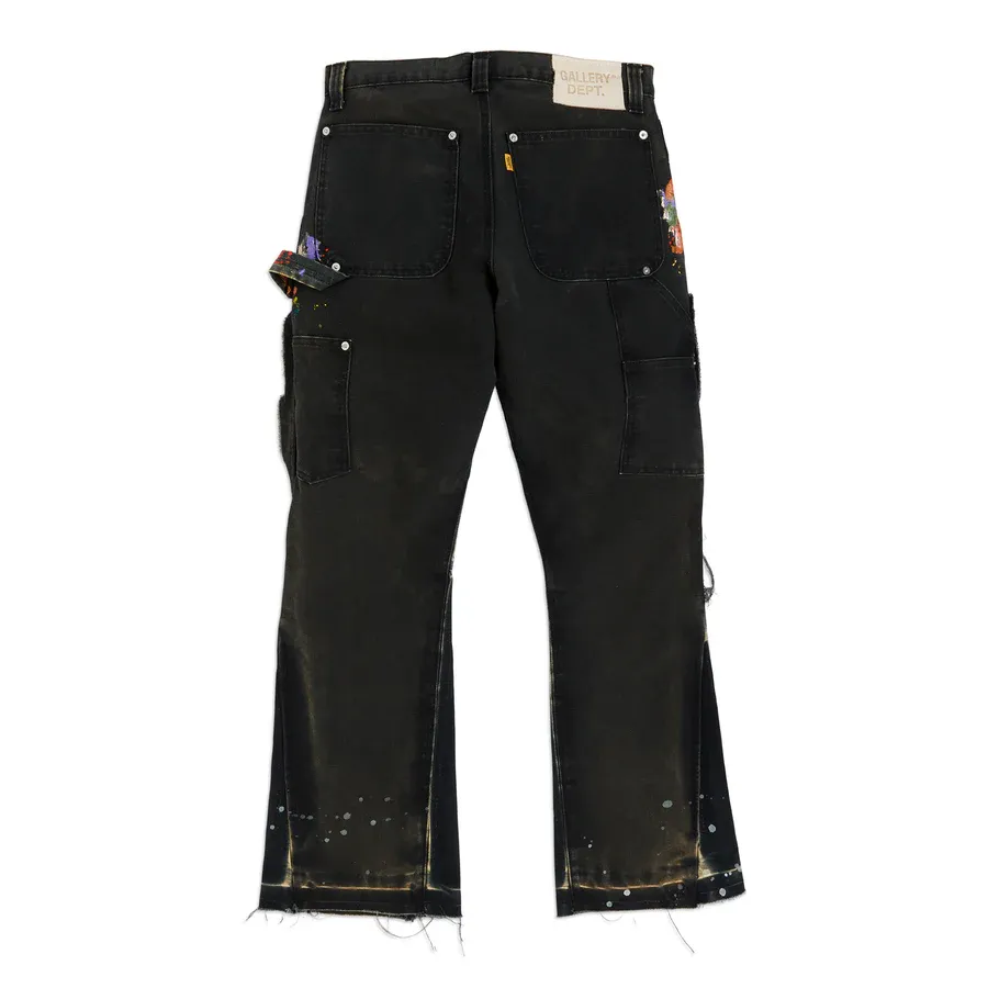 653#Gallery Dept New Hand-painted Ink Splash Patches Spliced ​​Cloth Overalls Logging Pants Distressed Washed Splicing Micro-Large Jeans Beautiful Trendy Pants Versatile Casual Pants Black Gray Khaki S~XL P290